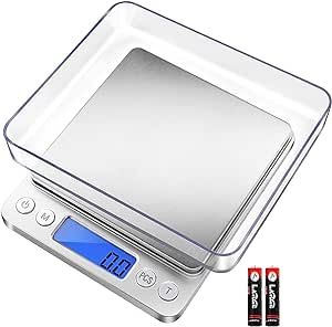 Fuzion Digital Kitchen Scale 3000g/ 0.1g, Pocket Food Scale 6 Measure Modes, LCD, Tare, Digital Scale Grams and Ounces with 2 Trays for Food, Cooking, Nutrition, Reptiles(Battery Included)