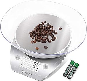 Etekcity Food Scale, 11lb/0.1g, Digital Kitchen Scale with Detachable Bowl Weight Grams and Ounces for Coffee, Baking, Cooking, Large LCD Display Stainless Steel (Batteries Included)